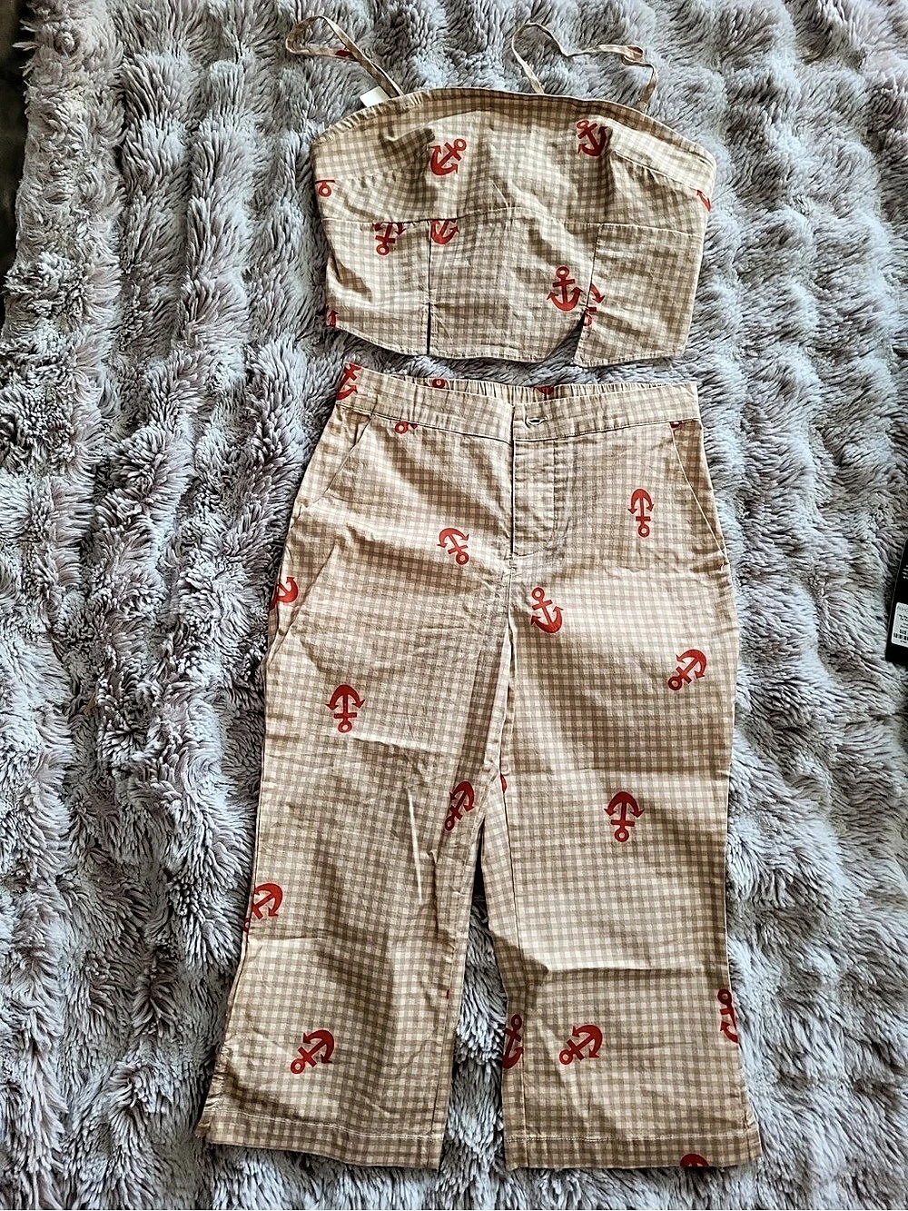 Anthropologie Celandine Gingham Anchor Matching Set Brown & Red